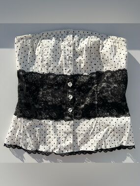 Guess White and Black Polka Dot Lace Bustier